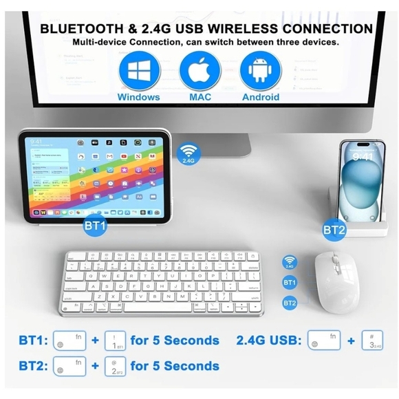 OMOTON Bluetooth Wireless Keyboard and Mouse for iPad - Picture 1 of 7